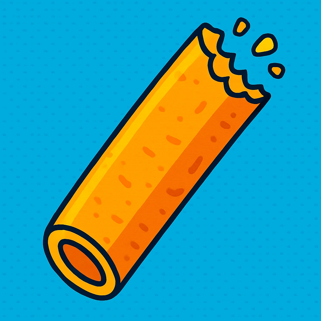 a single veggie straw with a bite taken out, vibrant colors, fun cartoon style emoji