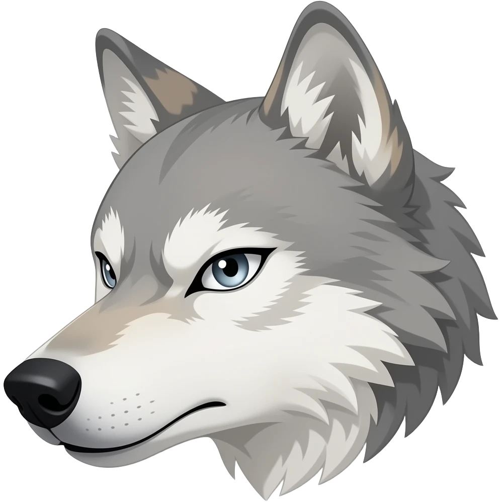 angry face alpha light gray blonde wolf head little bit anime eyes realistic Turn sideways light gray eyes dead stare emoji