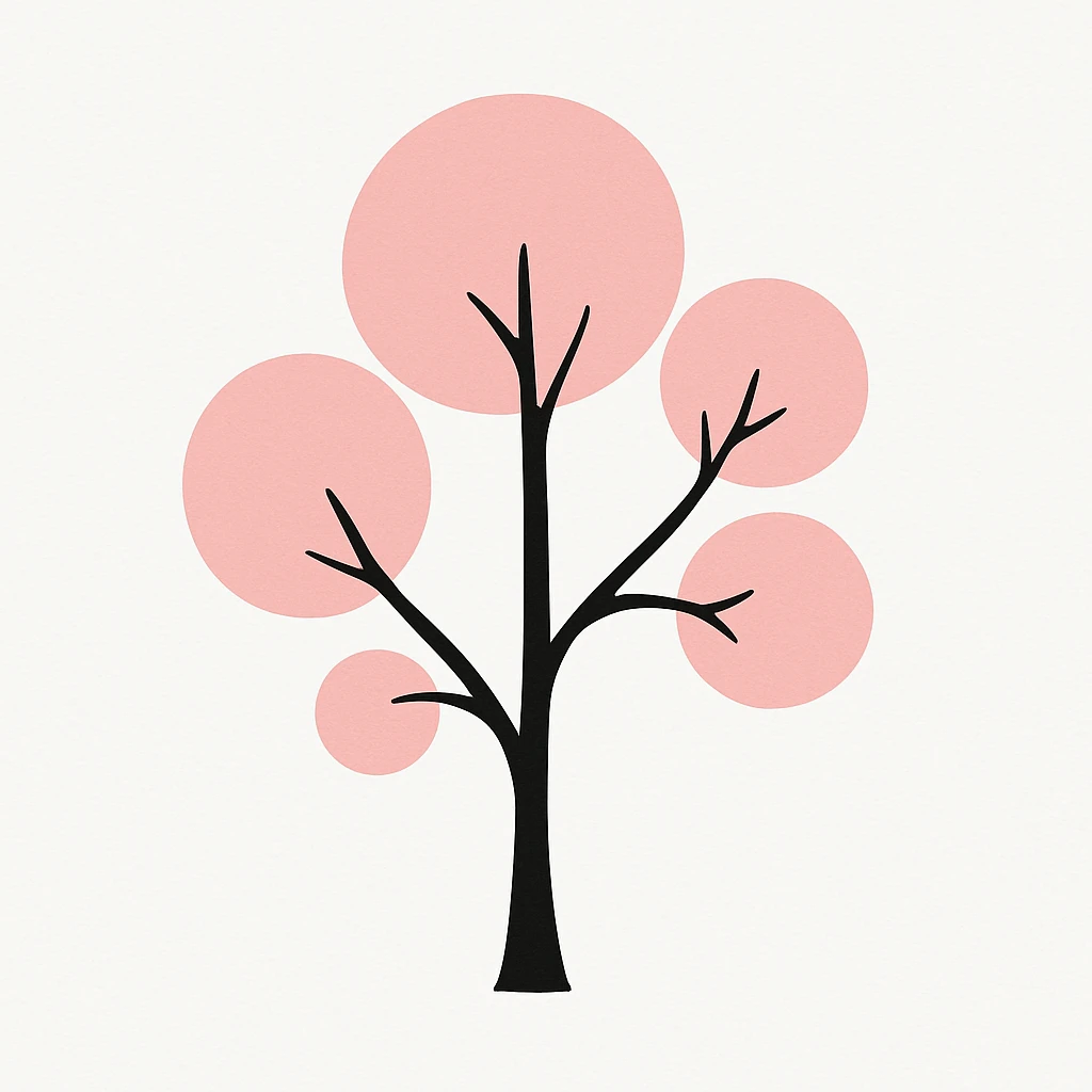minimal tree, pink and black, on white background, no text emoji