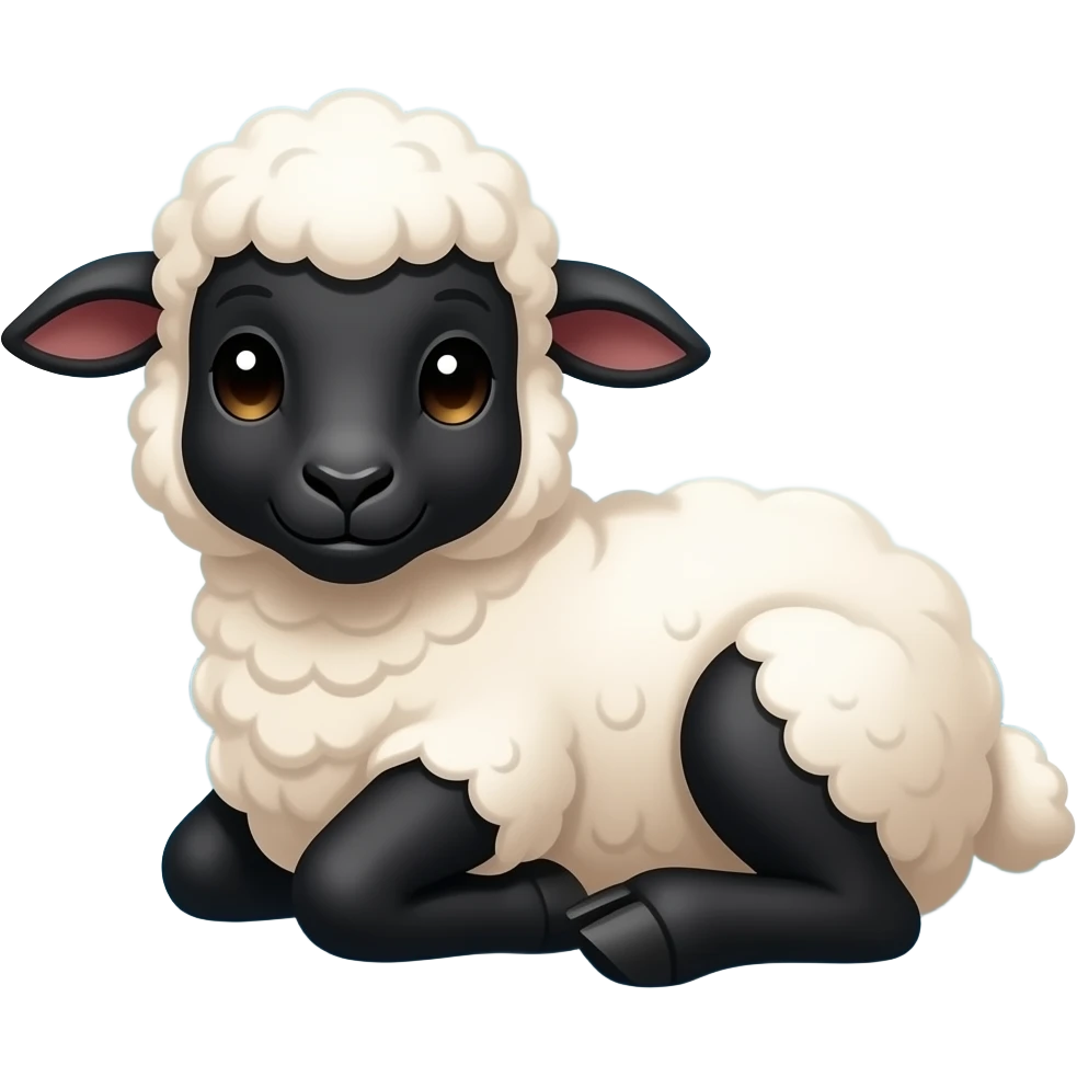 a cute black lamb chilling at the blue ocean emoji