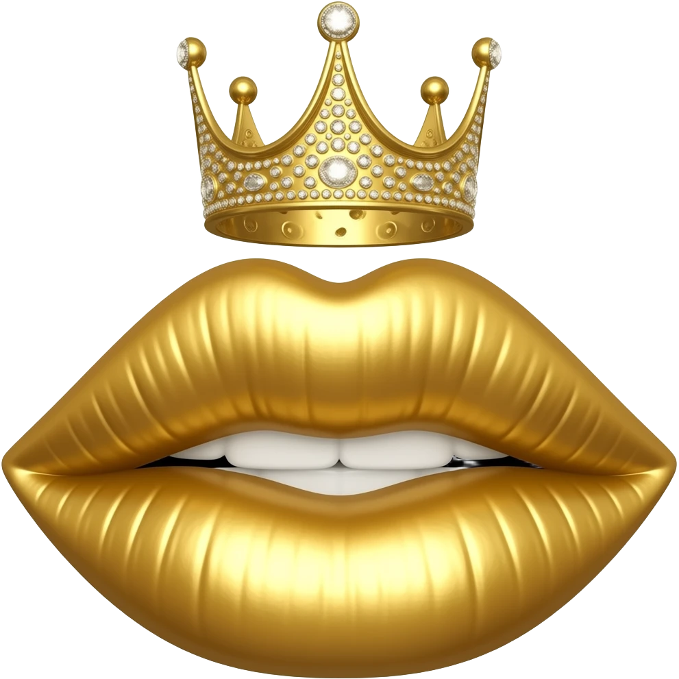 Labbra d’oro con una corona sopra con brillanti emoji