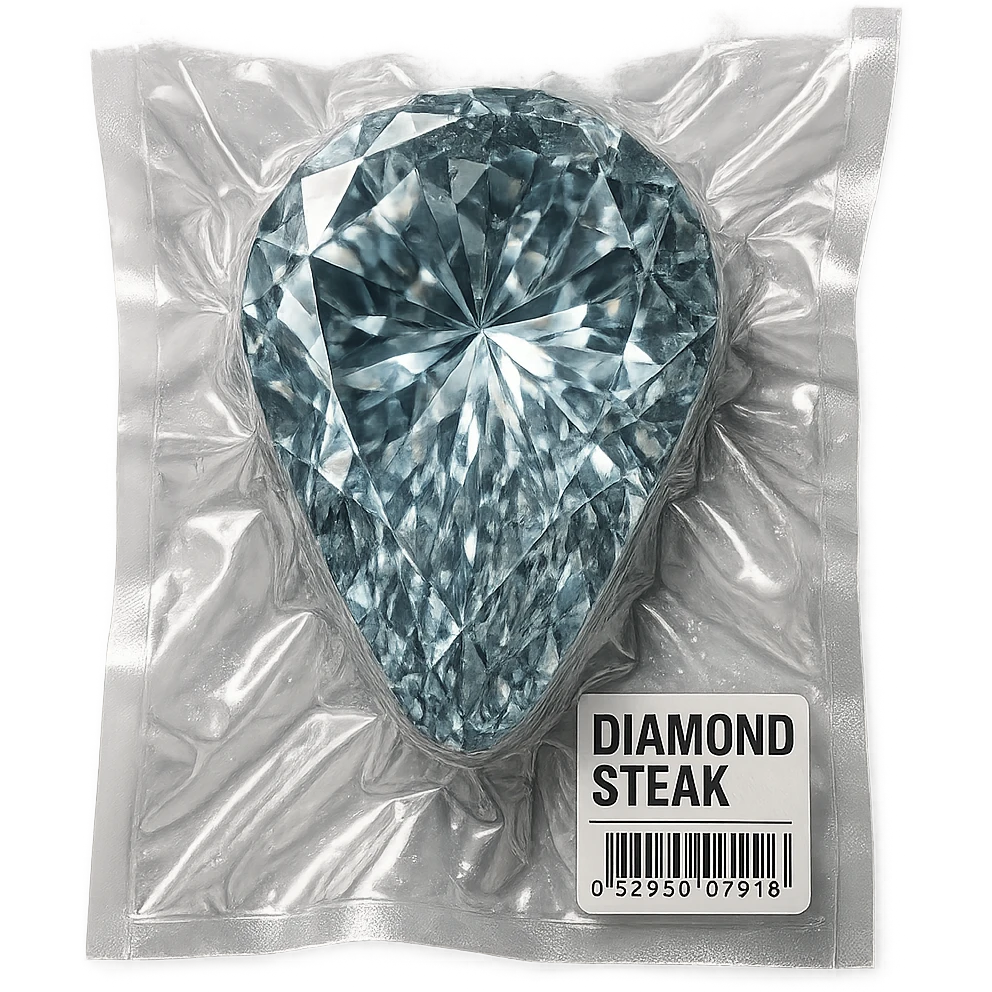 steak made of diamond, glossy and puffy, vacuum-sealed style emoji