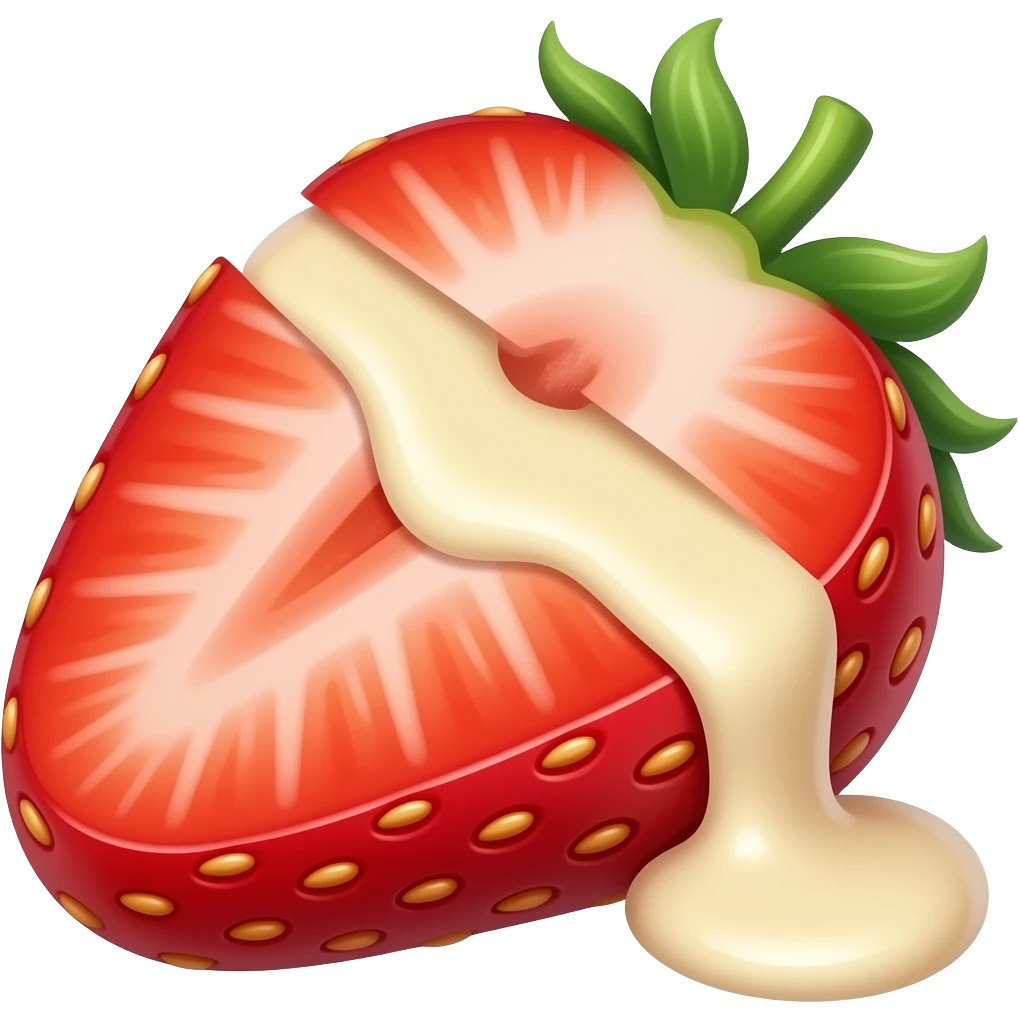 White chocolate dripping from the inside of strawberry slice emoji