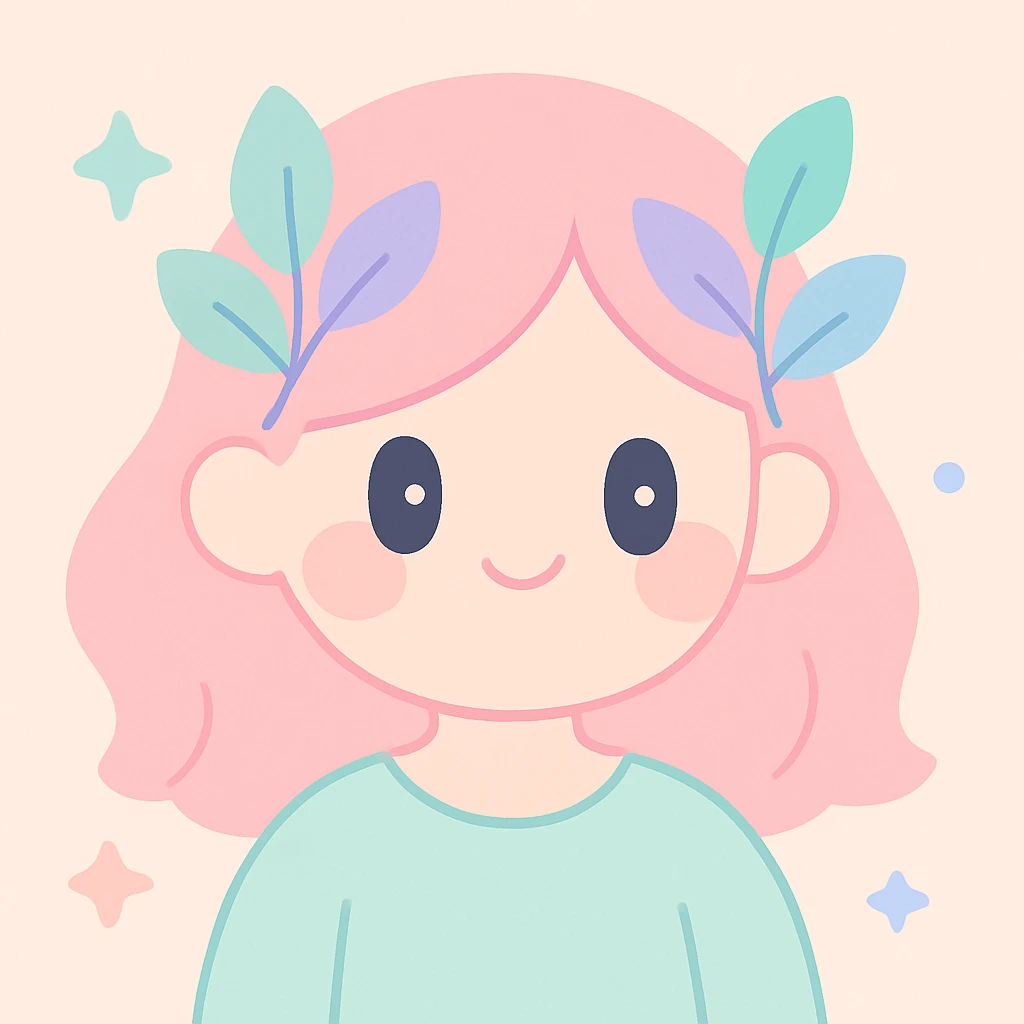 a whimsical style girl with leaves in her hair, soft colors, dreamy atmosphere emoji