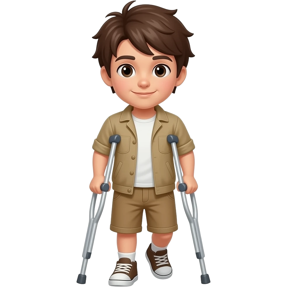 light skin boy with free forms brown with crutches emoji