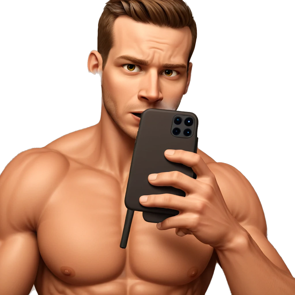 muscular guy taking selfie emoji