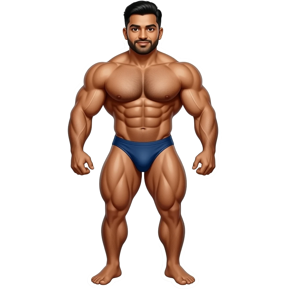 Huge indian muscular hairy bodybuilder in briefs with huge bulge full body sticker emoji