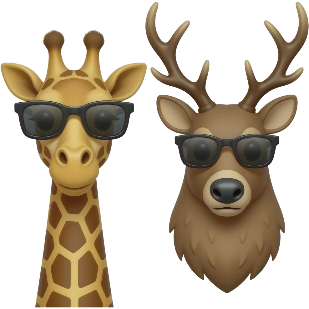 Einfacher Giraffenkopf und Elchkopf beide cool mit Sonnenbrille emoji