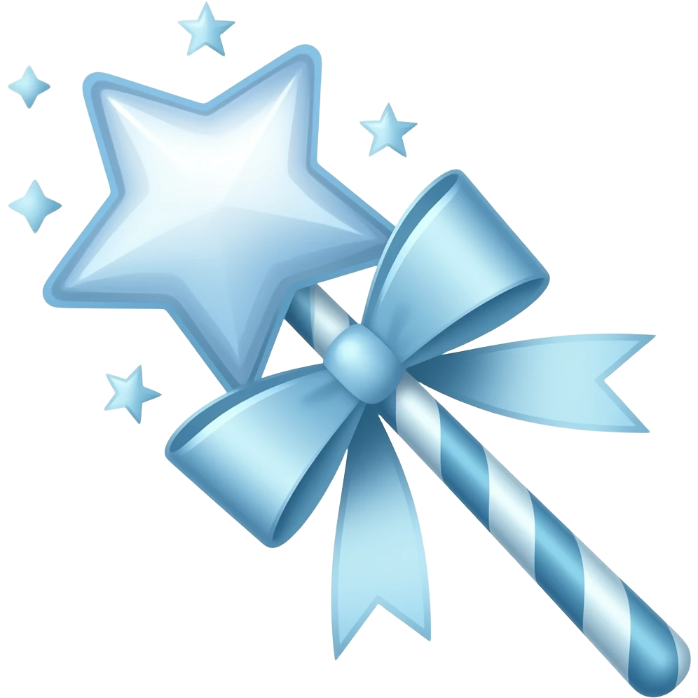 Light blue starry light blue ribboned magic wand emoji