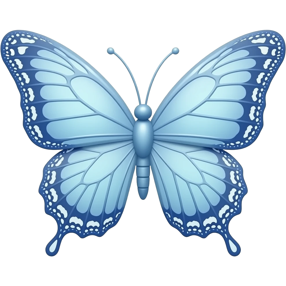 3D emoji gothic butterfly, light blue soft, subtle blue gradient white filigree, subtle gradient blue lace trim,, elegant emoji