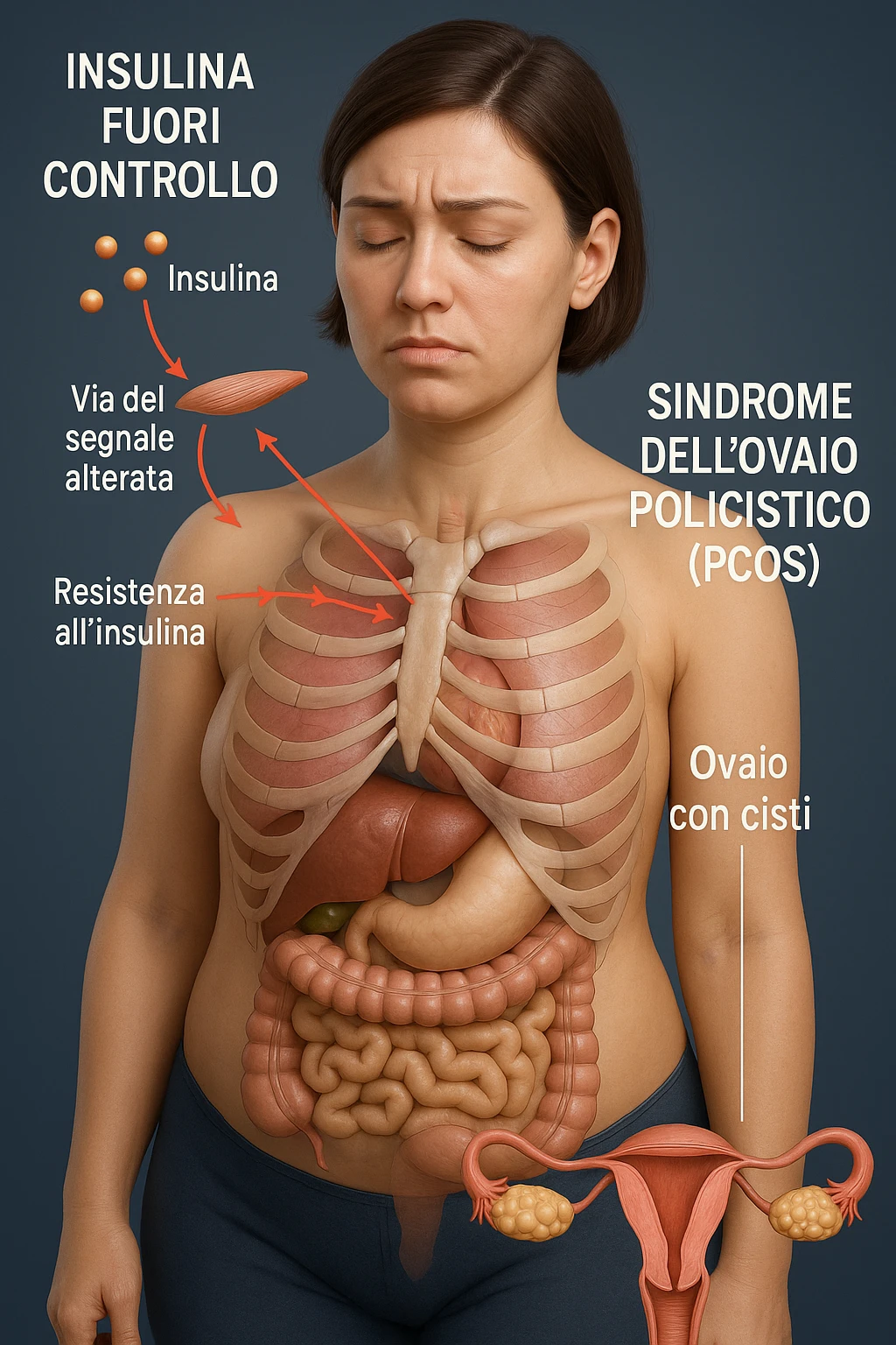 Donna con insulina fuori controllo  in 3D immagine medica donna pcos in italiano emoji