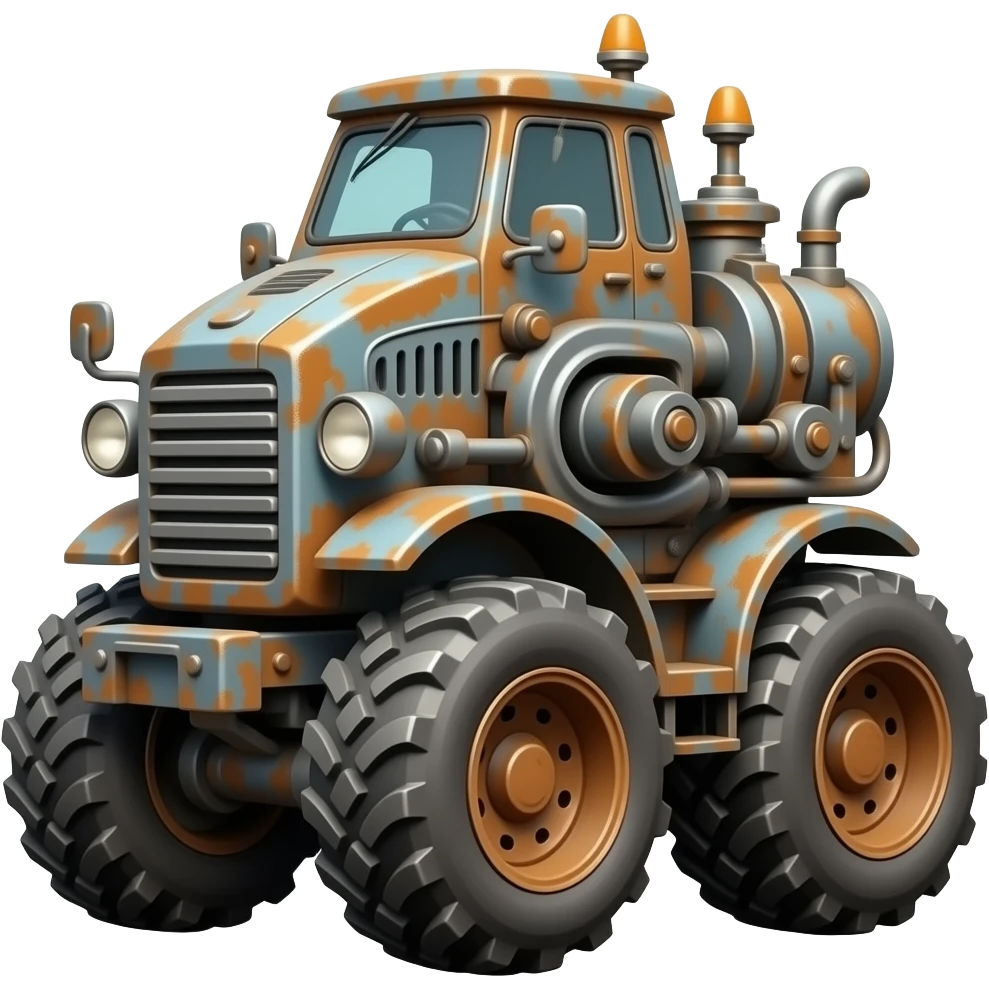 rusty complex machine on tires emoji