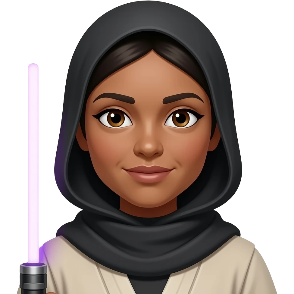 Female Jedi with single purple lightsaber,slightly darker skin tone , with Hijab, black hair emoji