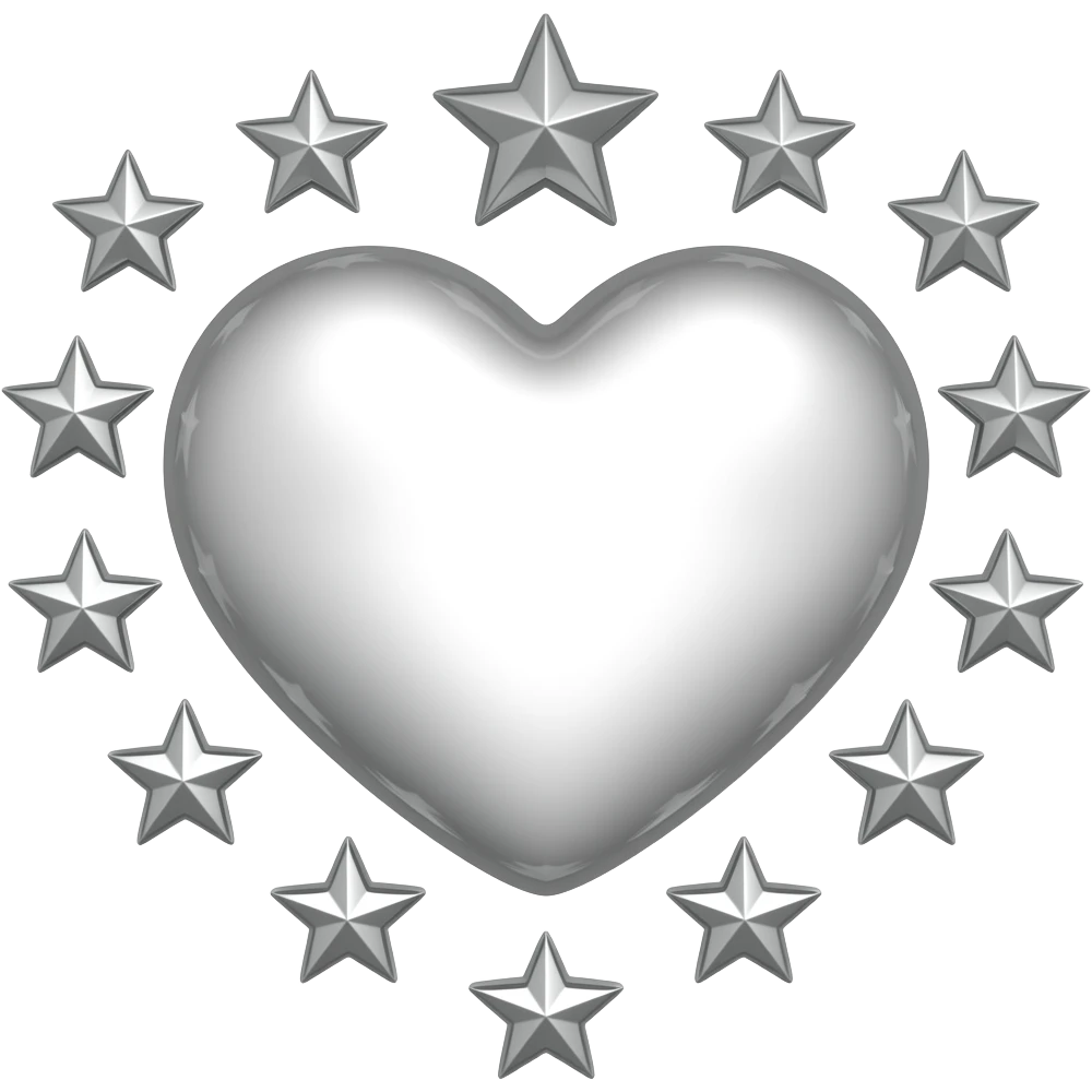 Light while heart with silver chrome stars around the heart, less AI looking make it emoji