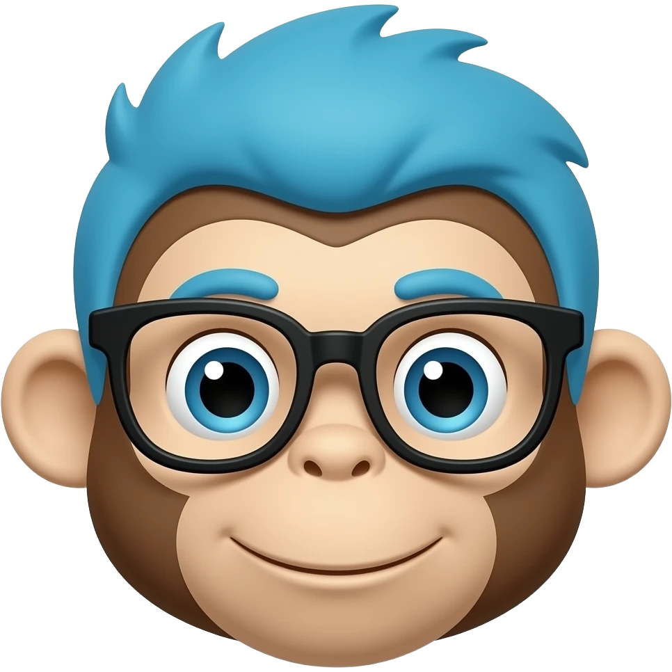monkey with blue hair and spectacles, face emoji