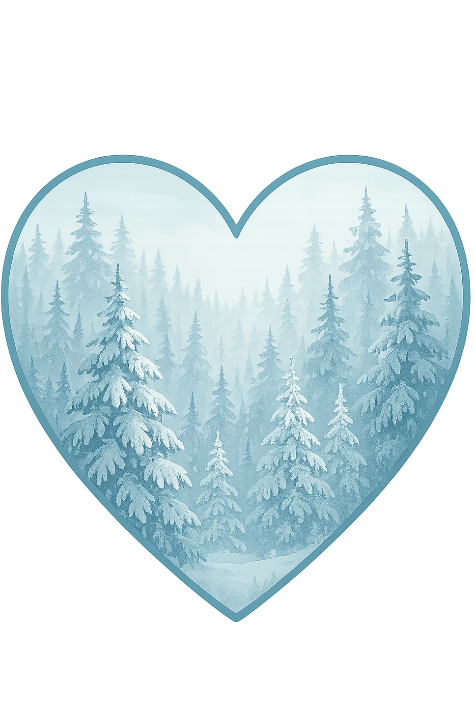 heart with a frosty pine forest, clean digital illustration emoji
