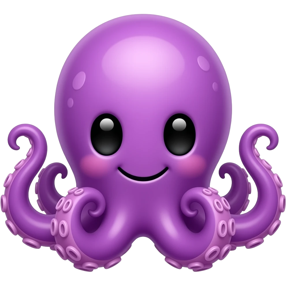 This image is a cartoon illustration of a cute, purple octopus with large black eyes and a smiling expression اhigh color contrast emoji