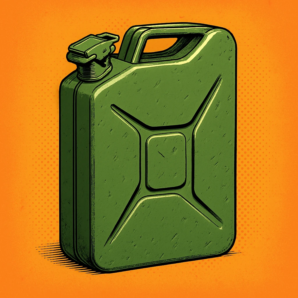 Сгенерируй мне канистру бензина  на однородном фоне в стиле чуть чуть  комикса. Канистра стоит четко прямо. без надписей emoji