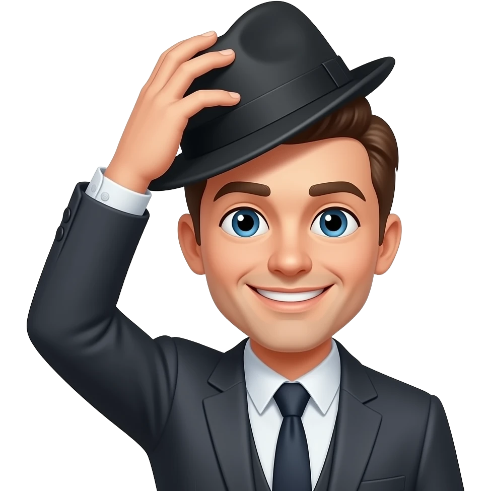 😏 emoji using one hand to tip fedora on head emoji