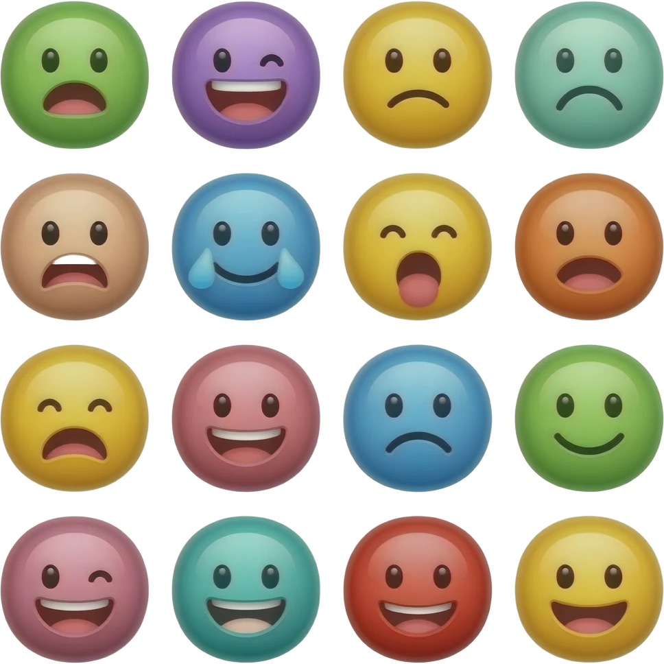 Сделай пак эмодзи для телеграм, согласно цветовой палитре с логотипа emoji