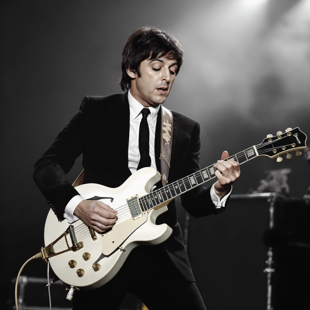 Paul McCartney playing guitar suit emoji