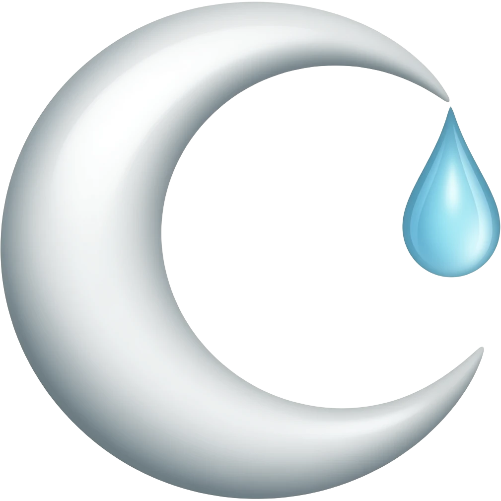 8. Moon & Drop Symbol: Crescent moon with a single water drop falling from its curve. Meaning: Emotional release, cleansing, or divine tears. emoji