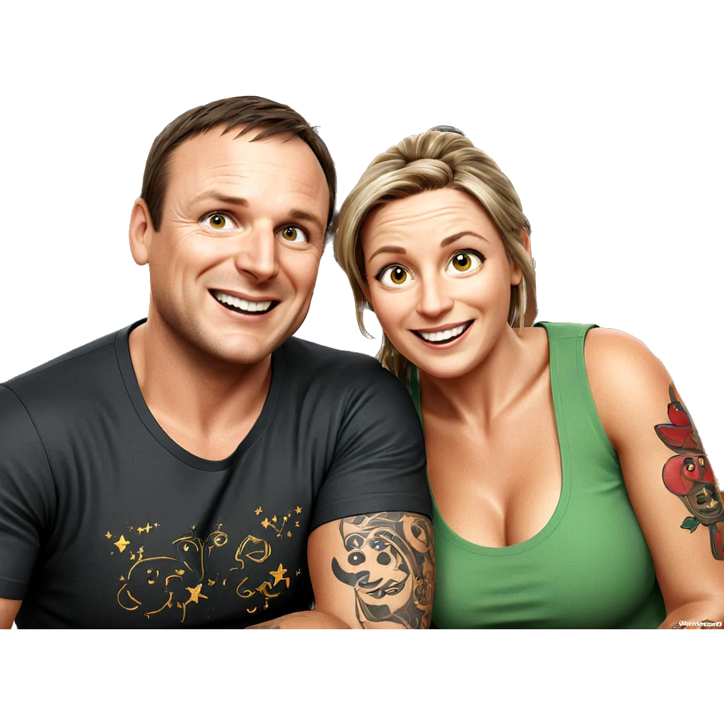 playful couple with tattoos emoji