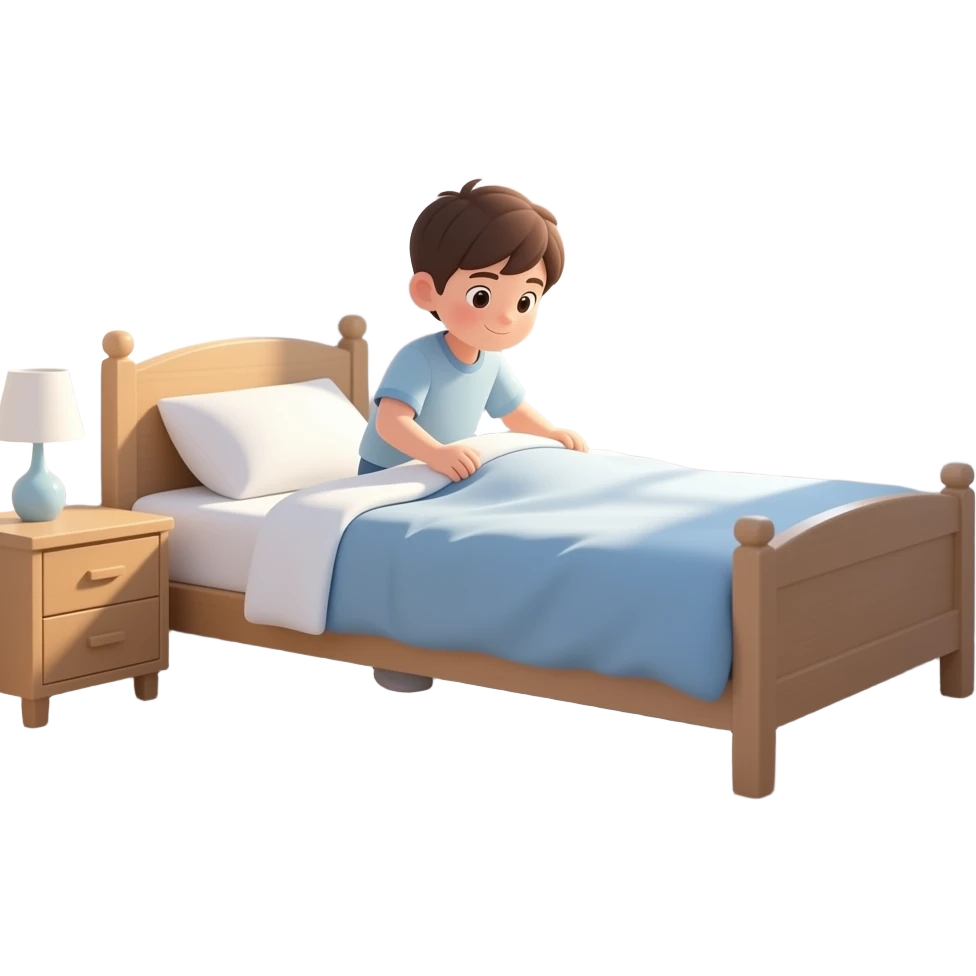 boy making bed emoji