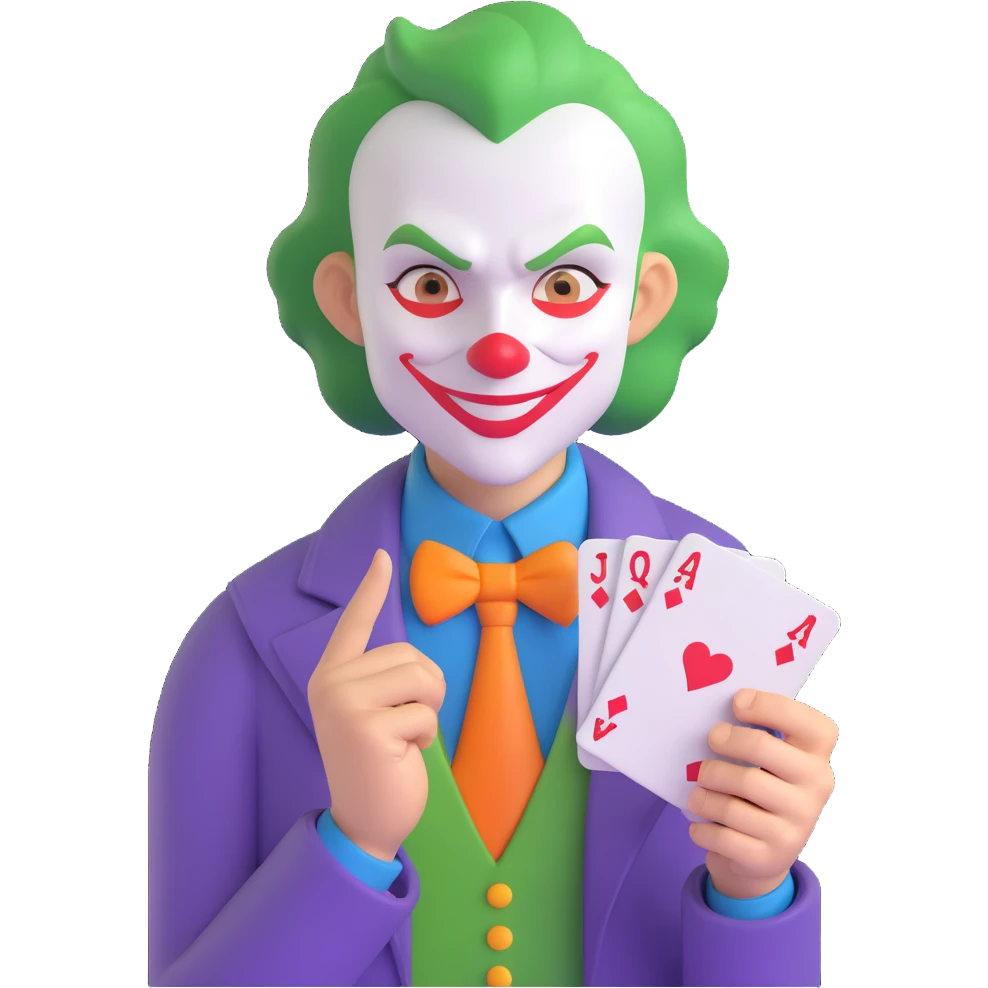 Joker holding a playing card with a mischievous expression emoji