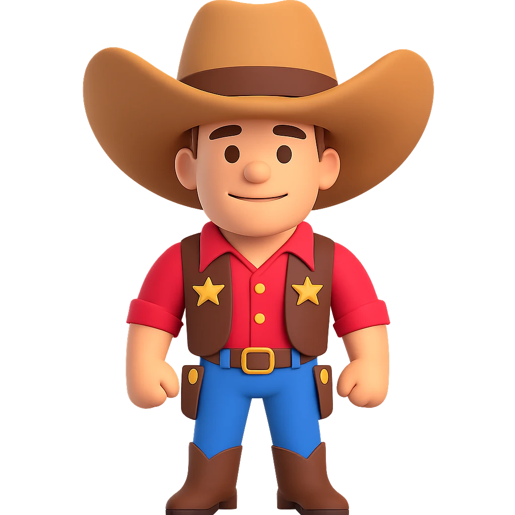 Make the cowboy hat even bigger on John Cena in the style of microsoft style 3d fluent emojis, keep the 3D emoji style look. emoji