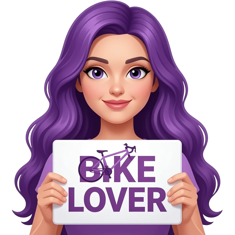 sexy girl with long purple hair holding a BIKE LOVER sign emoji