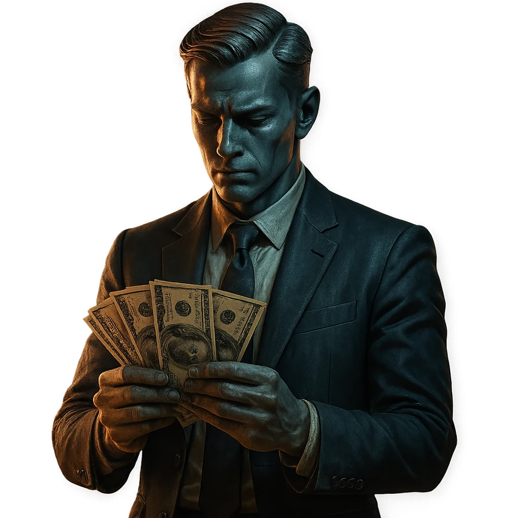 business man with money in his hands cinematic mannequin style emoji