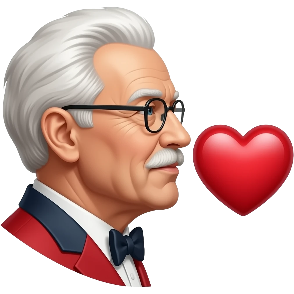 Colonel sanders side profile blowing a big heart emoji