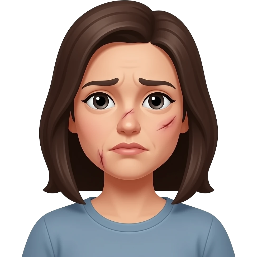 sad american woman with bruises on nose and chin from getting punched emoji