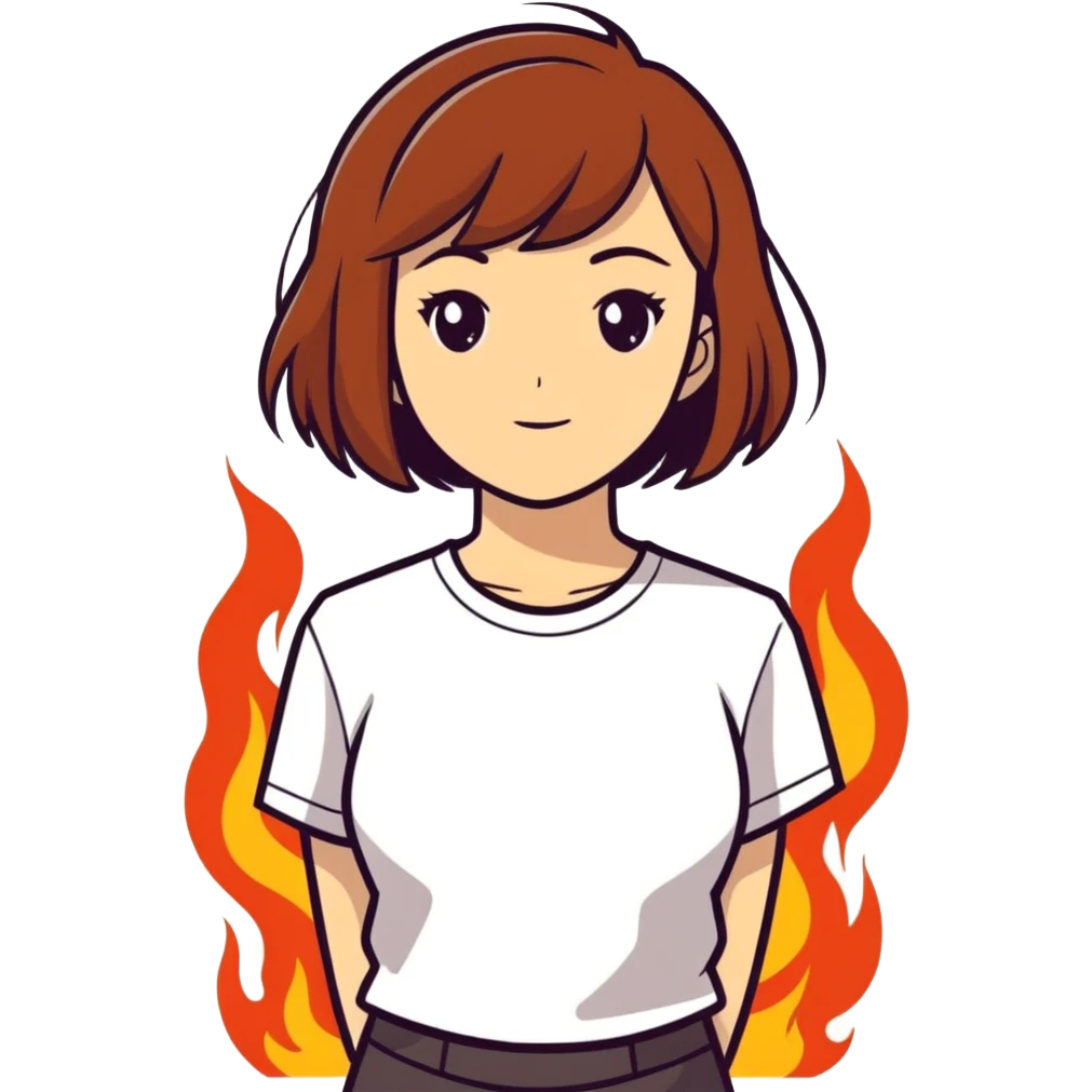 Girl with brown bob hairstyles like the this is fine dog emoji