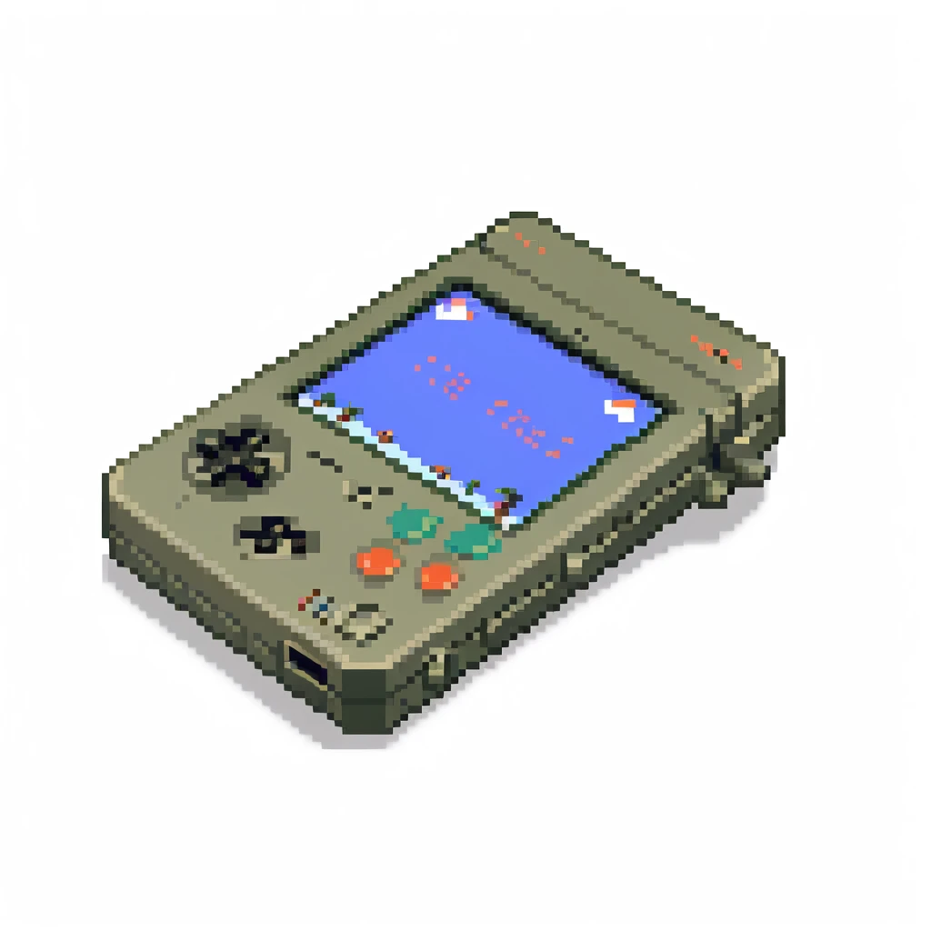 Portable retro handheld game console shown from a three-quarter view angle emoji