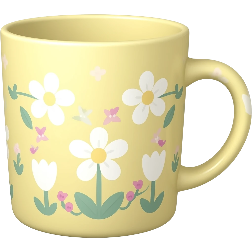 A simply beautiful whimsical Cottagecore light yellow patterned cup, isolated emoji