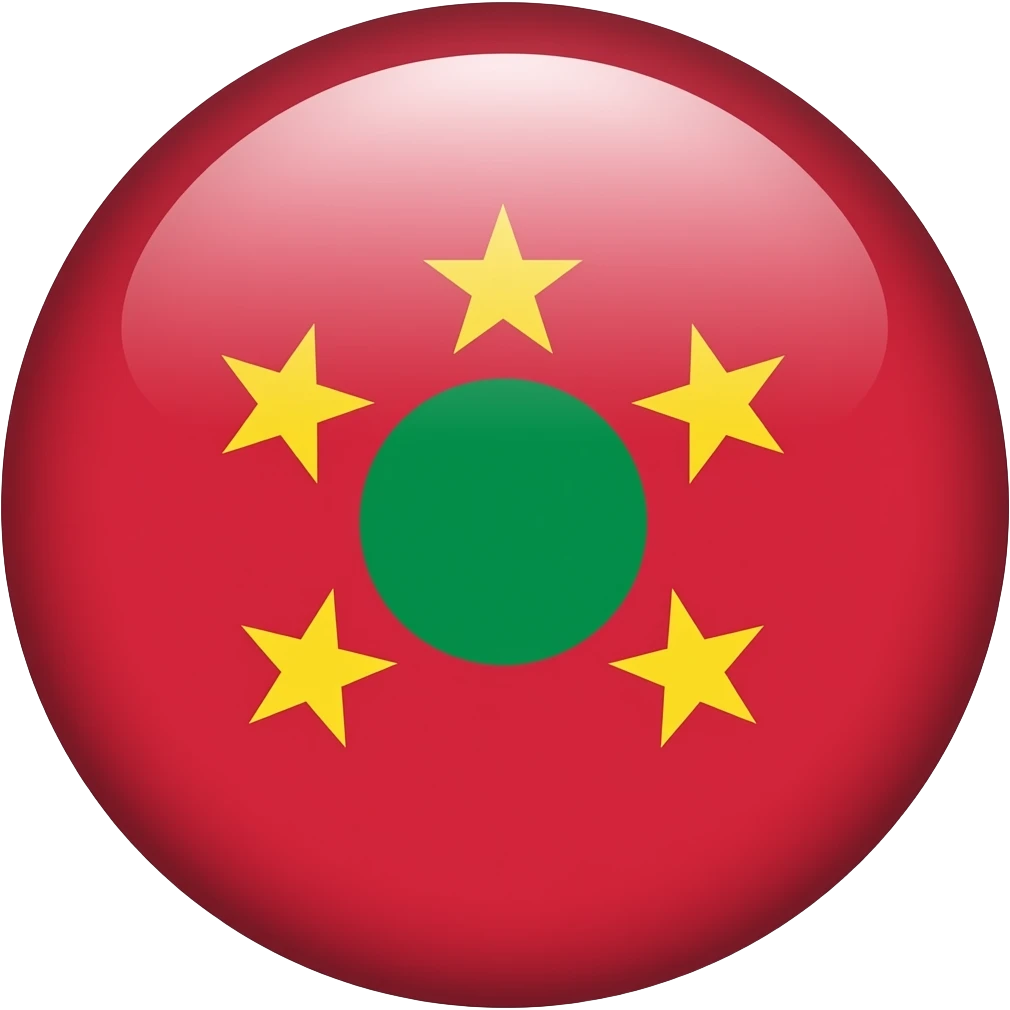 Kırmızı zemine yeşil dairede üç sarı hilal olan bayrak emoji