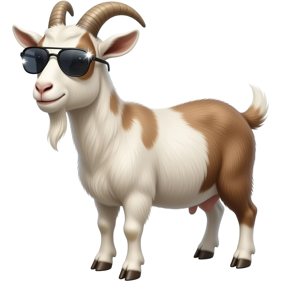 A goat wearing sunglasses in realistic effect with sparkle effect emoji