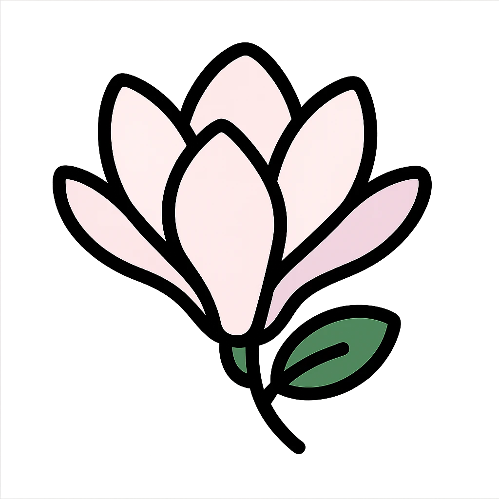 close-up of blooming magnolia flower with soft overlapping petals in shades of white pink and a hint of purple against a blurred natural background emoji