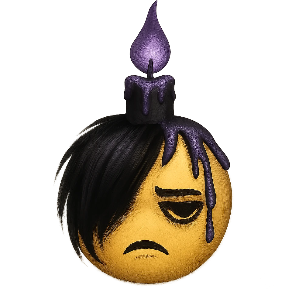 emo emoji, black and purple candle, moody and dramatic, no background emoji