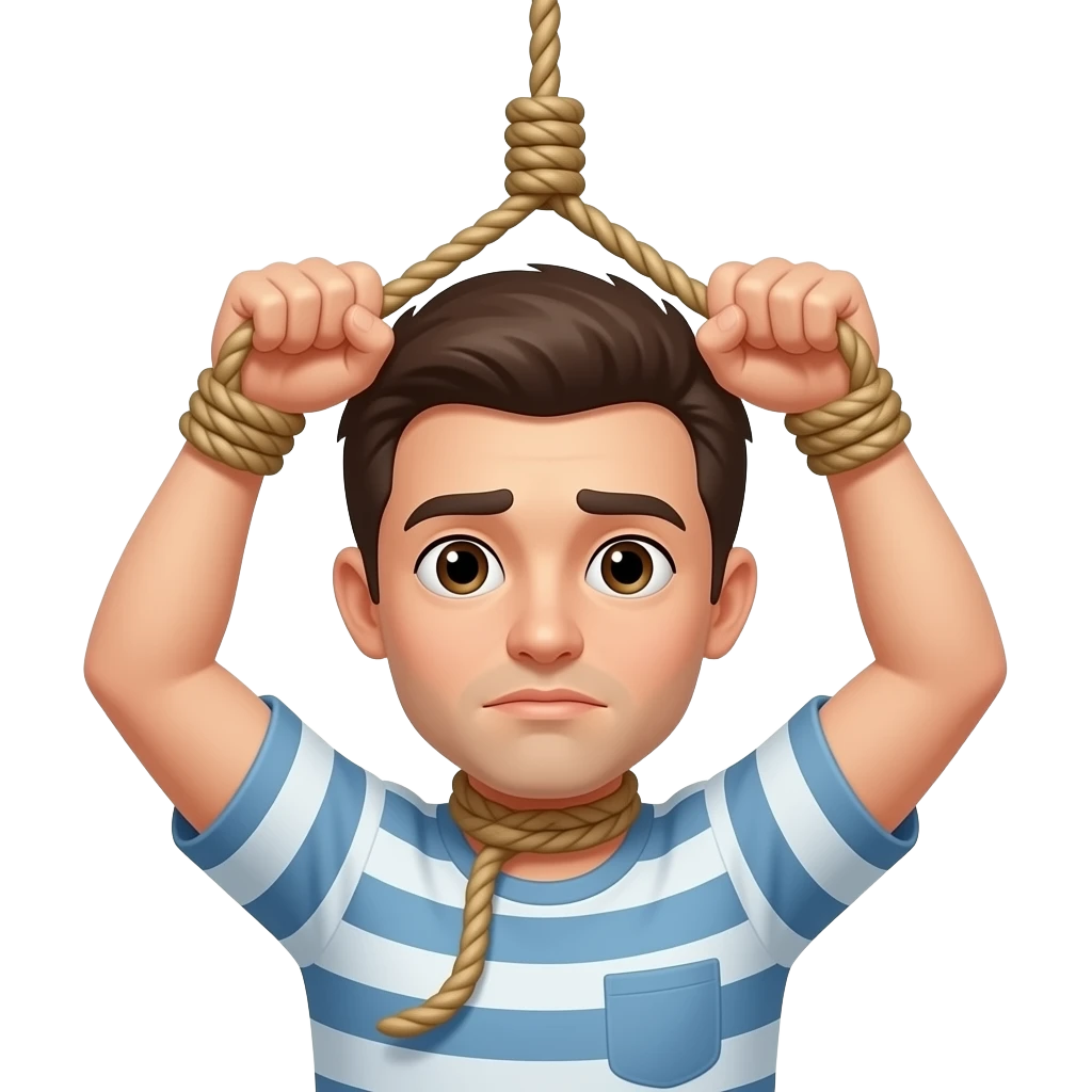 A person hanging themself with a noose wrapped around his neck attempting suicide emoji
