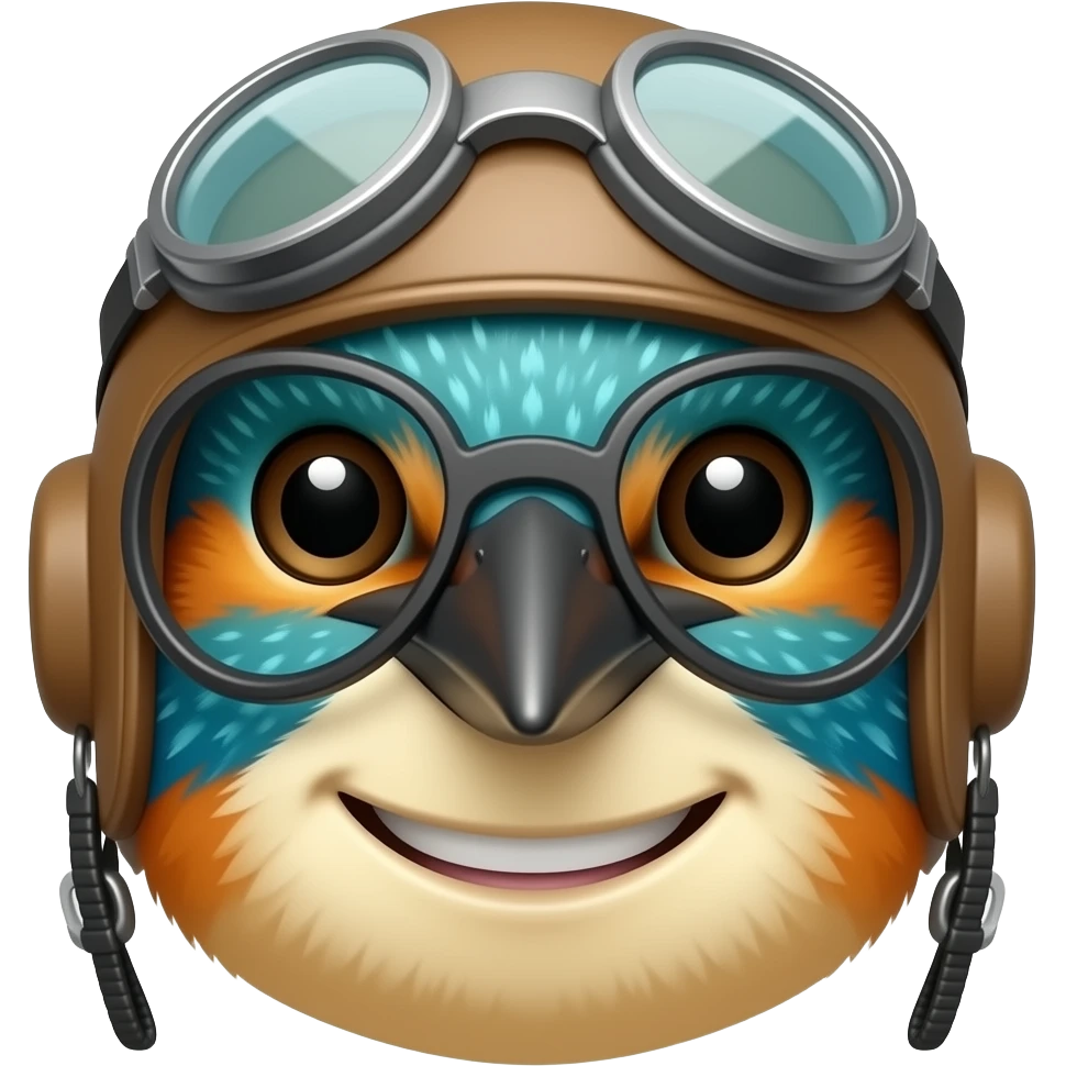Kingfisher wearing open cockpit glasses smiling headshot emoji