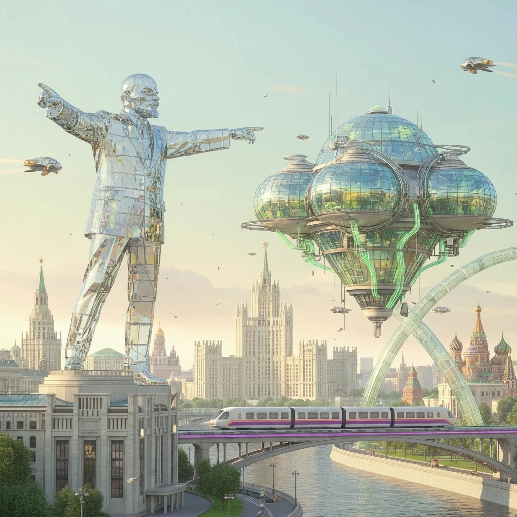 Замени фигуру девушки на стеклянную статую Ленина, который указывает рукой вперед

Остальное оставь без изменений emoji