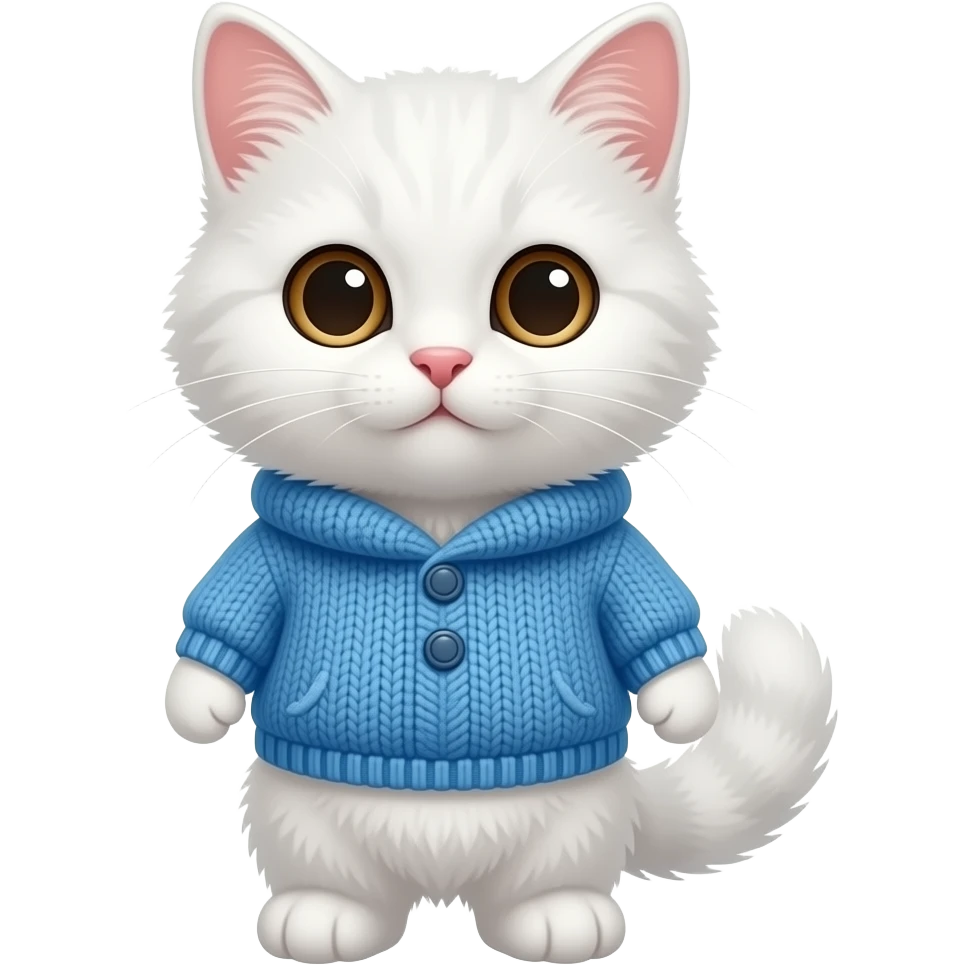 a fluffy white kitten with brown eyes in a blue sweater emoji