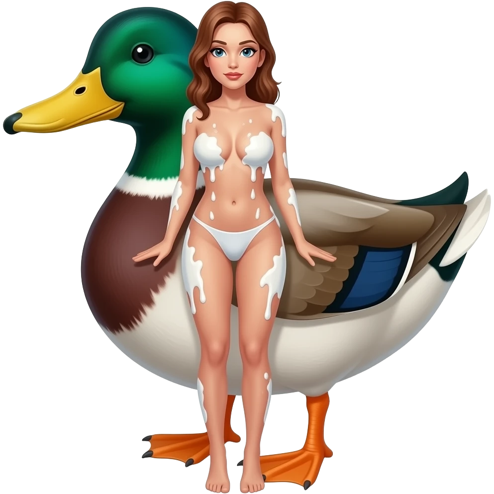 Naked beautiful woman covered in cum with a shadow duck emoji
