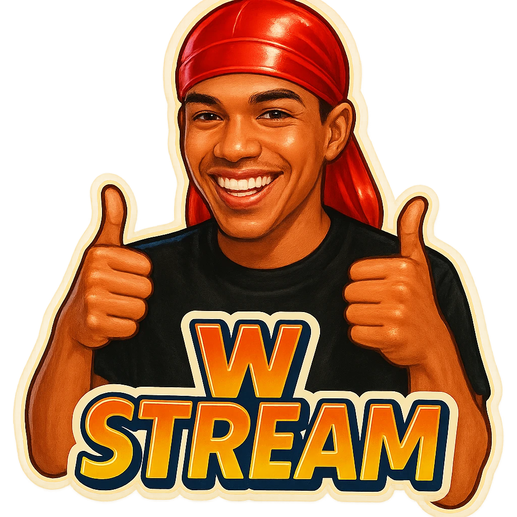 Make him Smiling With 2 thumbs up
Change His durag To Red
Add the words W Stream emoji