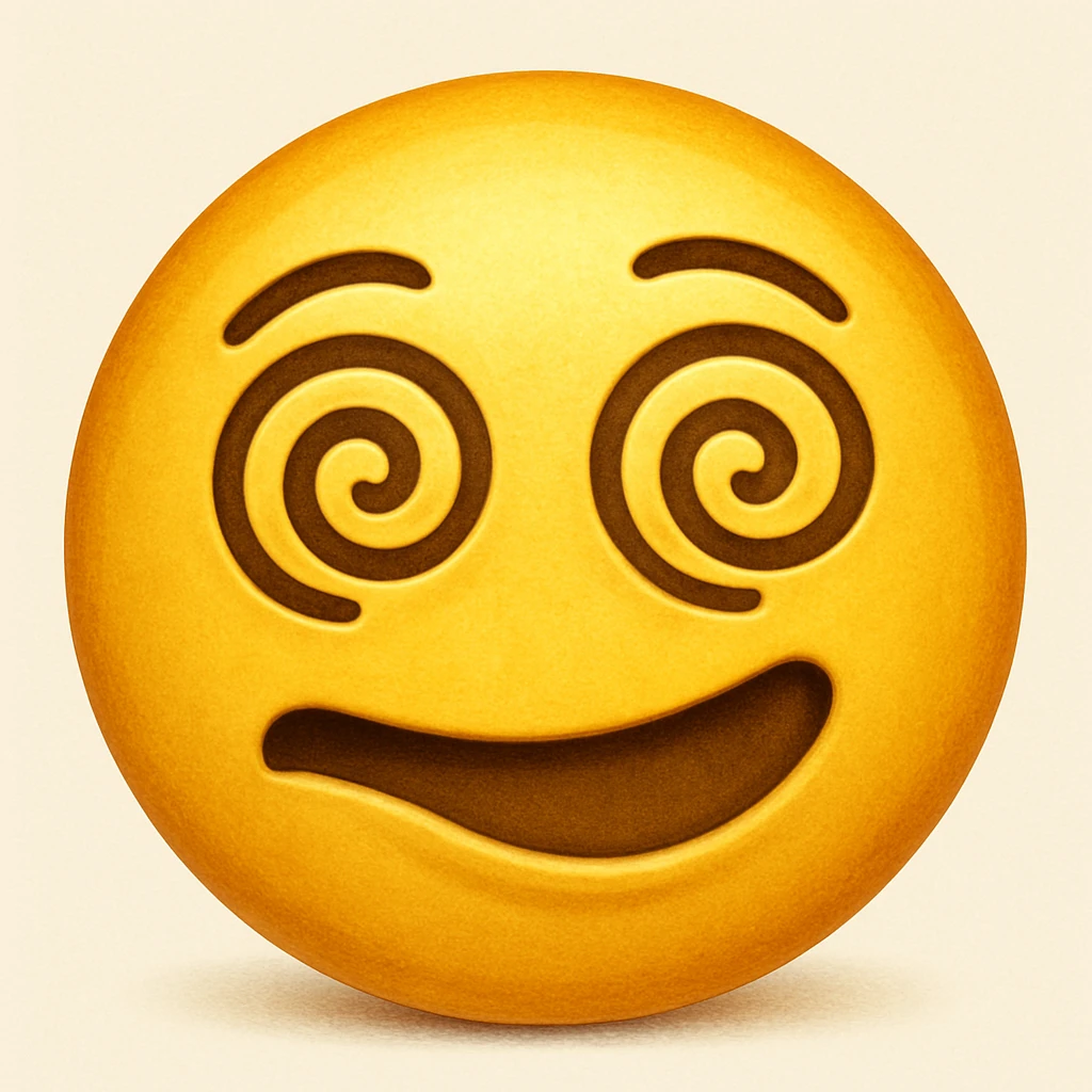 yellow face with spinning eyes and lopsided grin, drunk expression emoji