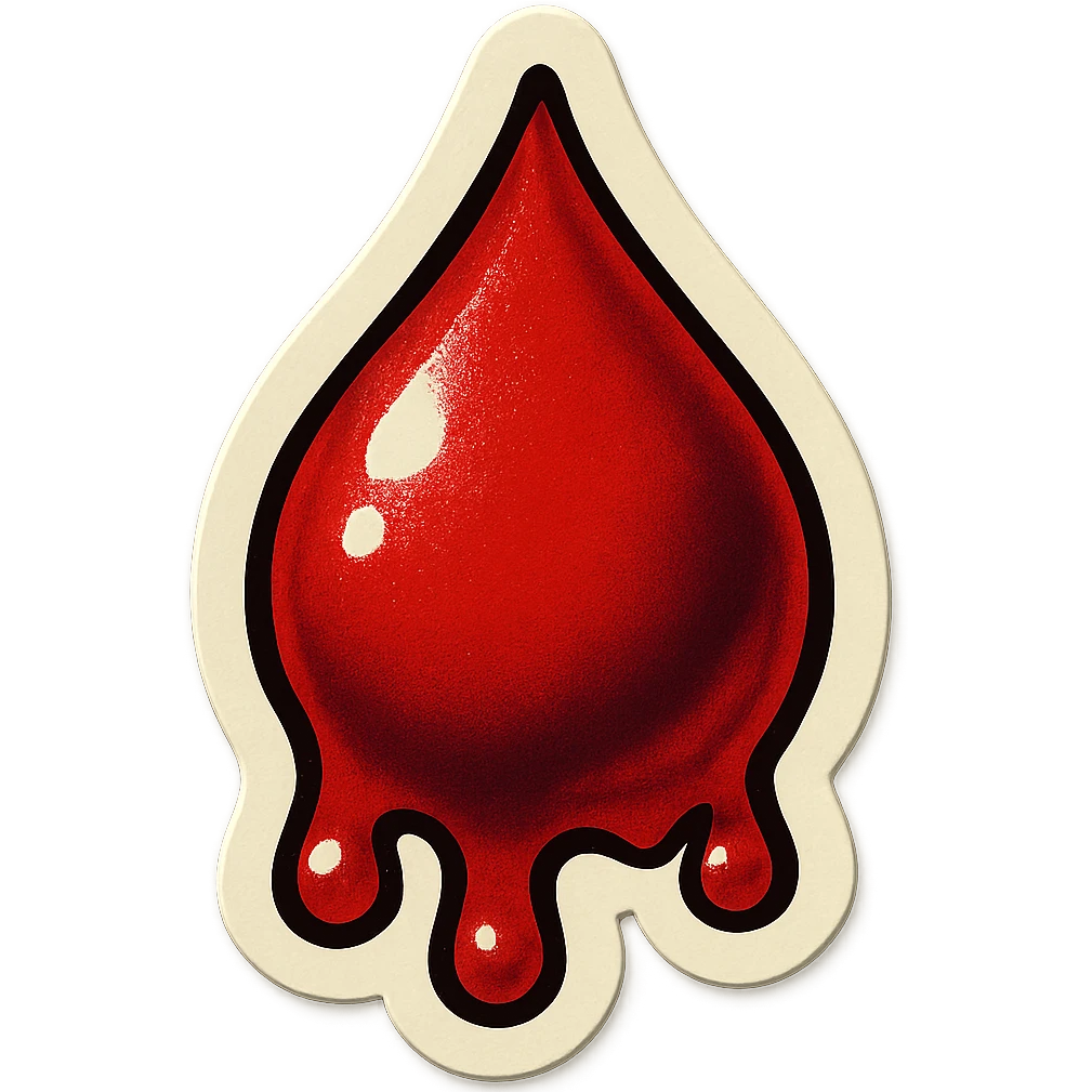 dripping blood with barely any length to the drips, retro sticker style, wide and short image emoji