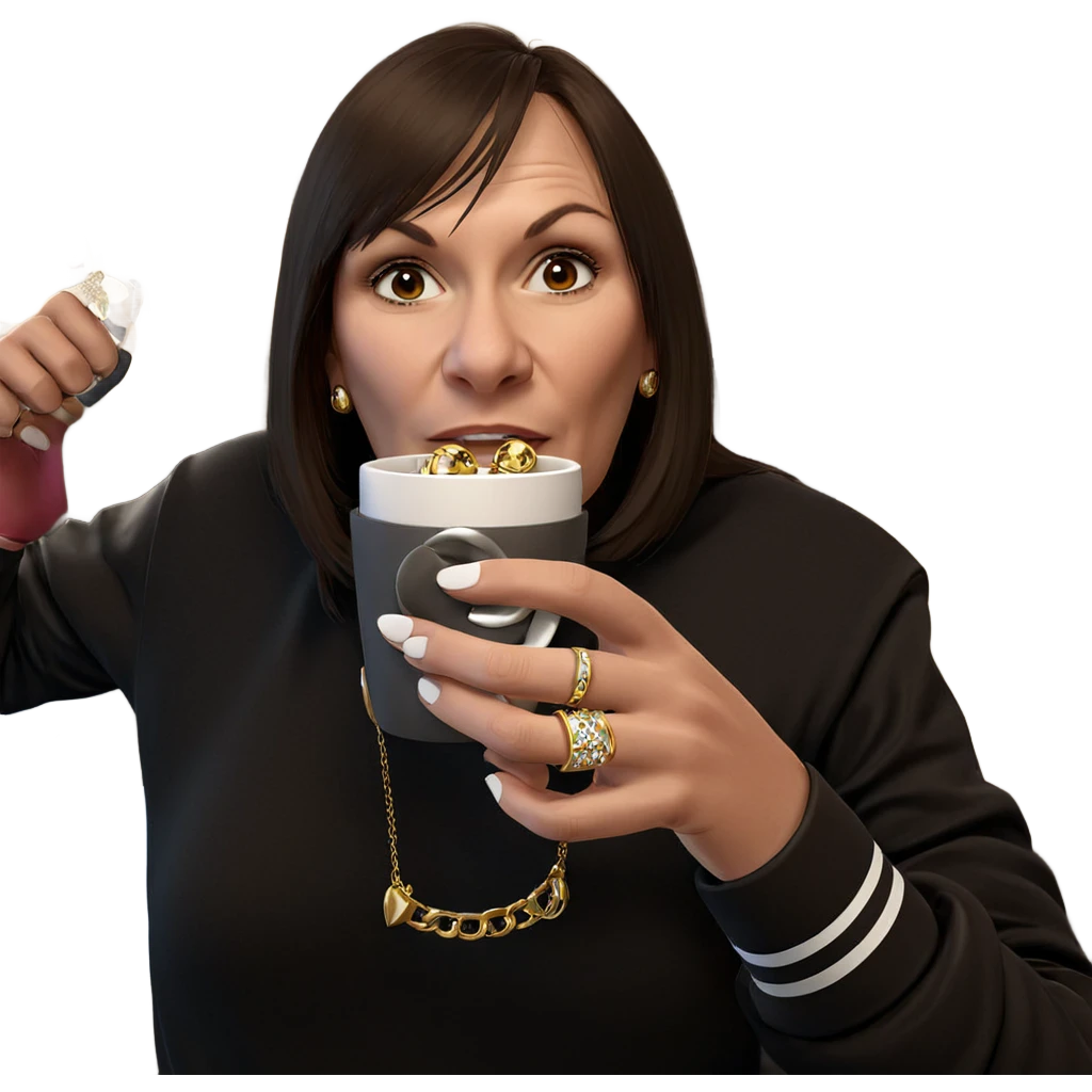 girl holding jewelry and cup emoji